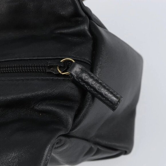 GUCCI Bamboo Hand Bag Leather Black Gold 000 1014 0575 Auth 149974 - Picture 10 of 16